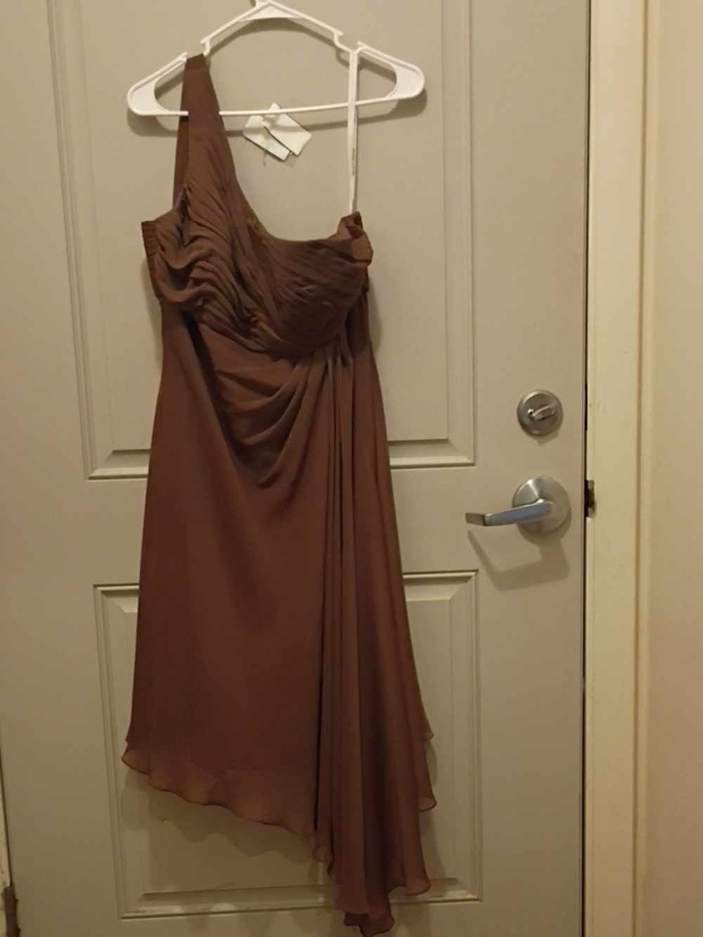 David's Bridal One-Shoulder Chiffon Dress in Brown Size 12